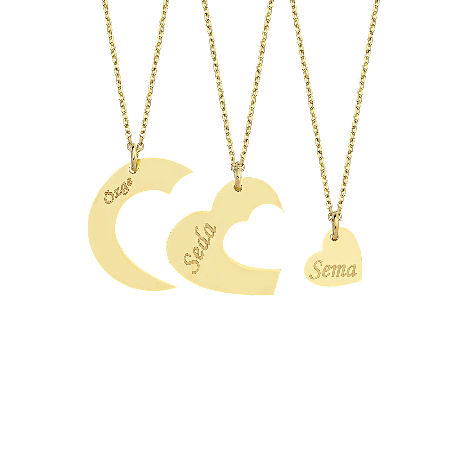 Altın İsimli Üçlü Kalp Kolye / 0018742000018 Altınbaş