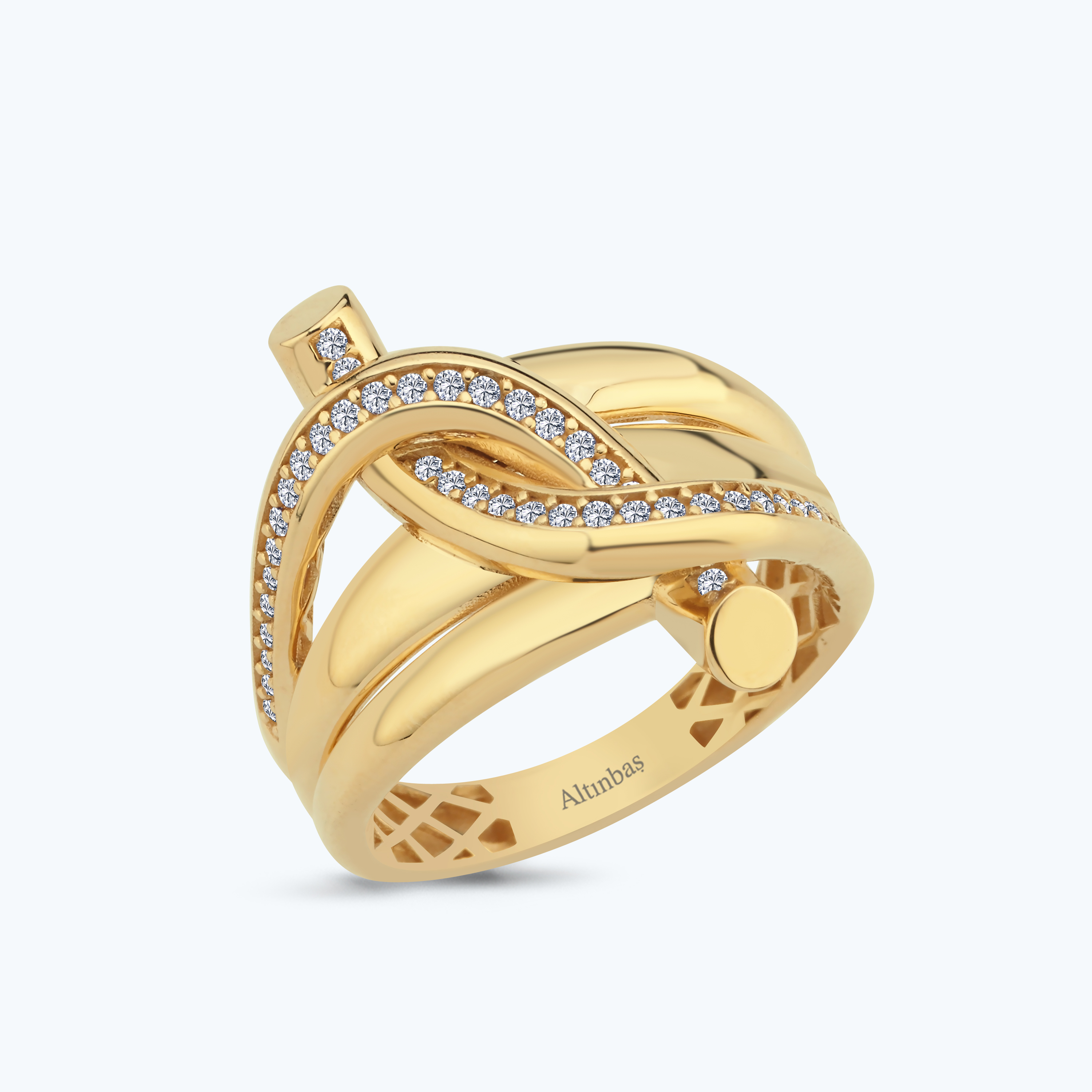 Gold Row Stone Knot Ring